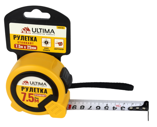 Рулетка Ultima Standart, 7,5 м х 25 мм, пластиковый корпус Рулетка Ultima Standart, 7,5 м х 25 мм, пластиковый корпус