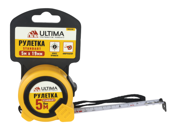 Рулетка Ultima Standart, 5 м х 19 мм, пластиковый корпус Рулетка Ultima Standart, 5 м х 19 мм, пластиковый корпус