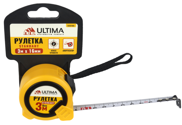 Рулетка Ultima Standart, 3 м х 16 мм, пластиковый корпус Рулетка Ultima Standart, 3 м х 16 мм, пластиковый корпус