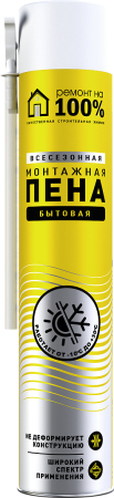 РЕМОНТ НА 100% Бытовая монтажная пена, 600 мл РЕМОНТ НА 100% Бытовая монтажная пена, 600 мл
