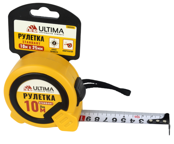 Рулетка Ultima Standart, 10 м х 25 мм, пластиковый корпус Рулетка Ultima Standart, 10 м х 25 мм, пластиковый корпус